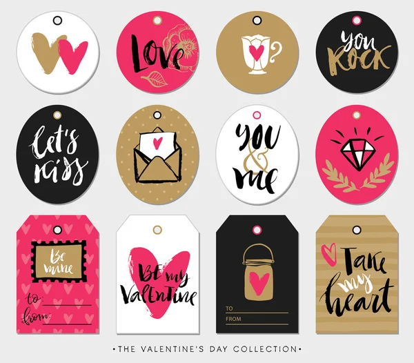 Tag regalo di San Valentino, carte e adesivi con calligrafia . — Vettoriale Stock