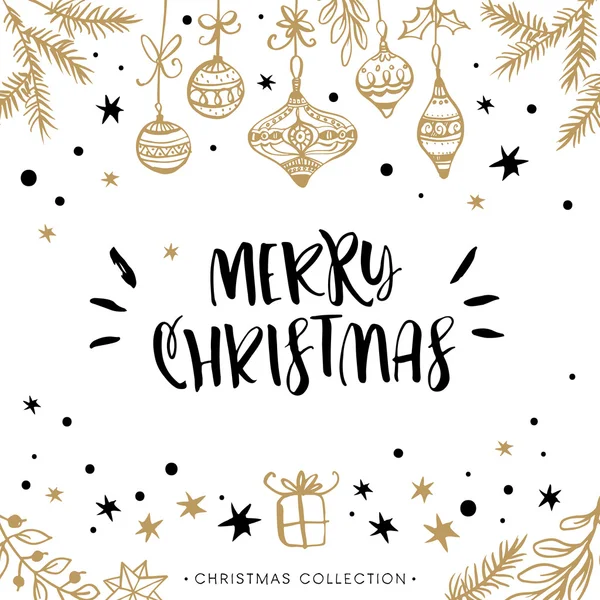 Merry Christmas card met kalligrafie. — Stockvector