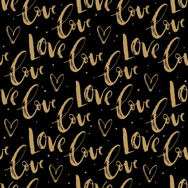 Amor y caligrafía del corazón patrón sin costuras — Vector de stock