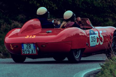 CAGLI , ITALY - OTT 24 - 2020 : OSCA MT4 1955 on an old racing car in rally Mille Miglia 2020 the famous italian historical race (1927-1957)