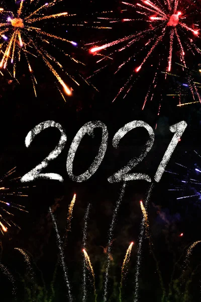 Pokaz Fajerwerków Okazji Nowego Roku 2021 Szczęśliwego Nowego Roku 2021 — Zdjęcie stockowe