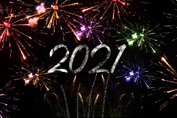 Feuerwerk Zur Feier Des Neuen Jahres 2021 Frohes Neues Jahr — Stockfoto