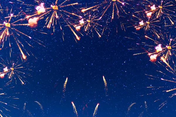 Feuerwerk Blauen Sternenhimmel Der Nacht Wallpaper Für Silvester Und Weihnachtsfeier — Stockfoto