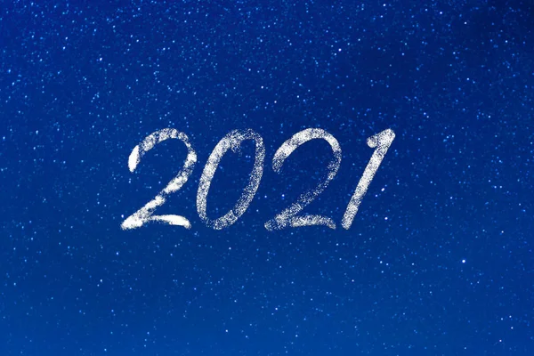2021 Ben 2021 Szöveg Egy Kék Csillagos Háttérrel Éjszaka Fogalom — Stock Fotó