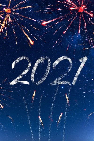 2021 Feuerwerk Einem Schönen Sternenblauen Himmel Der Nacht Hintergrund Helles — Stockfoto