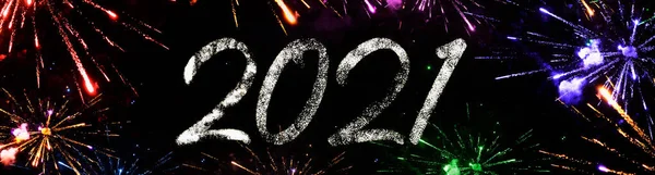 Silvester 2021 Feuerwerk Hintergrund Frohes Neues Jahr Neujahrsparty Buntes Plakat — Stockfoto