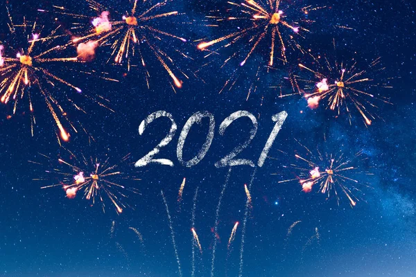 Новым 2021 Годом Новогодняя Вечеринка Фейерверками Фейерверками Ракетами Звездно Голубом — стоковое фото