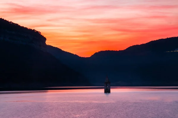 Paesaggio Della Palude Sau Con Sua Chiesa Tramonto Alba Con — Foto Stock