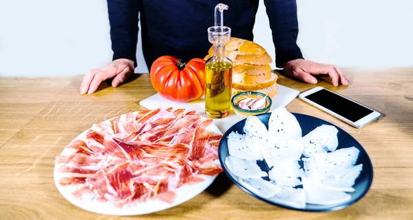 Névtelen Személy Főz Egy Tipikus Katalán Vagy Spanyol Ételeket Kenyér — Stock Fotó