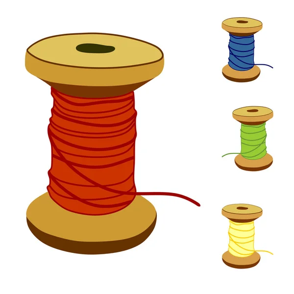 Spool of thread for sewing vector illustration set colored. — Stock Vector