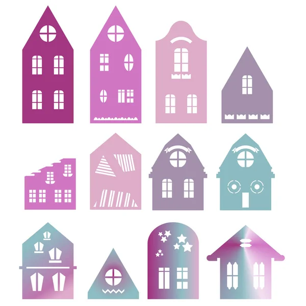 Vector casas pequeñas edificios de color plano. — Vector de stock