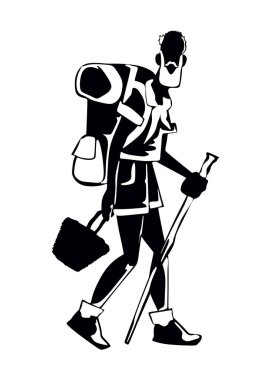 Vektör büyükbaba ormancı mantar toplayıcı, ana hatlı silueti olan.