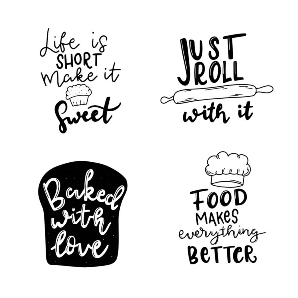 Set Cute Fun Baking Quotes Printable Vector Design Template — 스톡 벡터