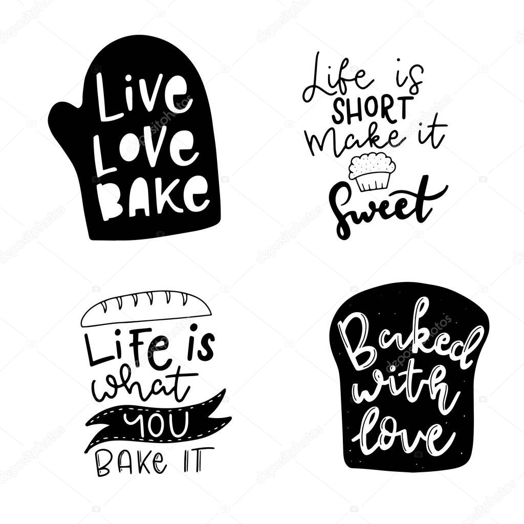 Set of Cute fun baking quotes printable vector design template.