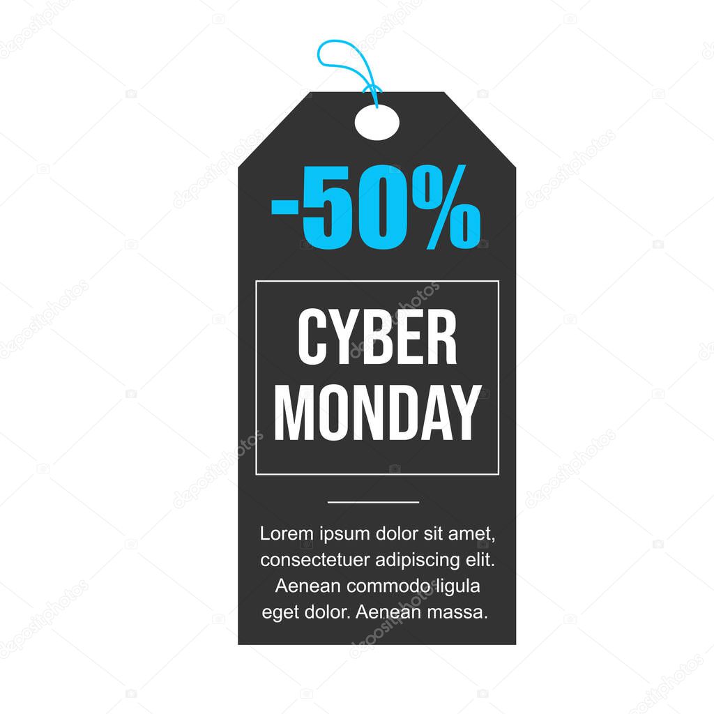 Cyber Monday sale. Black and blue sale banner label. Vector illustration.