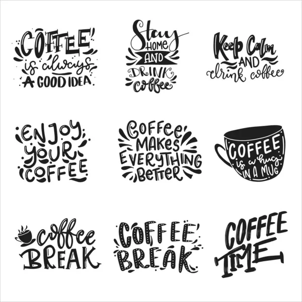 Kaffee Schrifttypografie Set Vorhanden Handgezeichneter Schriftzug Modernes Motivierendes Kalligrafie Dekor — Stockvektor