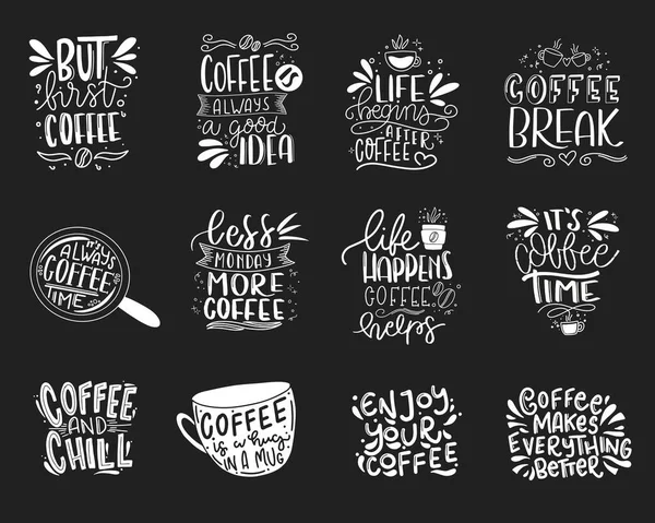 Set Caffè Lettering Tipografia Disegni Frasi Scritte Mano Moderno Arredamento — Vettoriale Stock