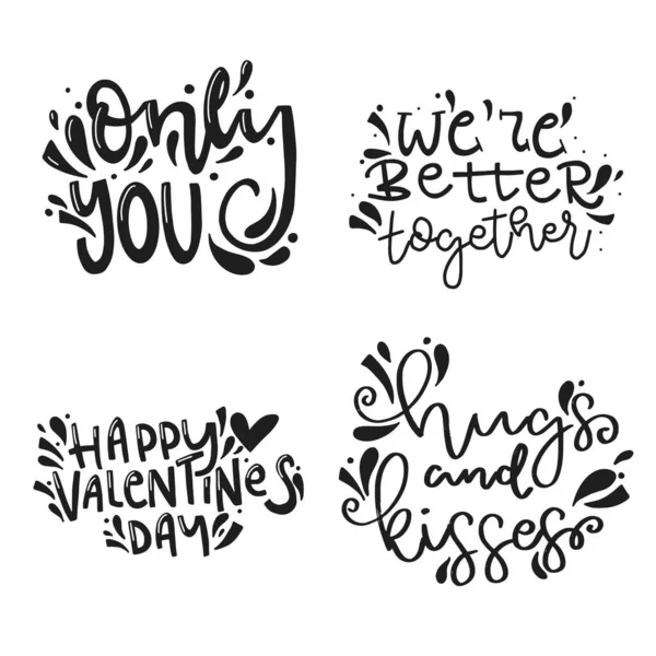 Joyeuse Saint Valentin Ensemble Cartes Citation Calligraphie Dessinées Main Pour — Image vectorielle