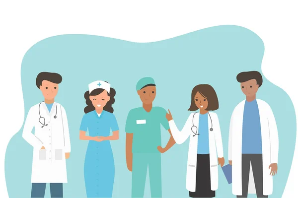 Illustration Personnages Médecins Infirmières Personnel Médical Médecins Infirmières Groupe Médecins — Image vectorielle