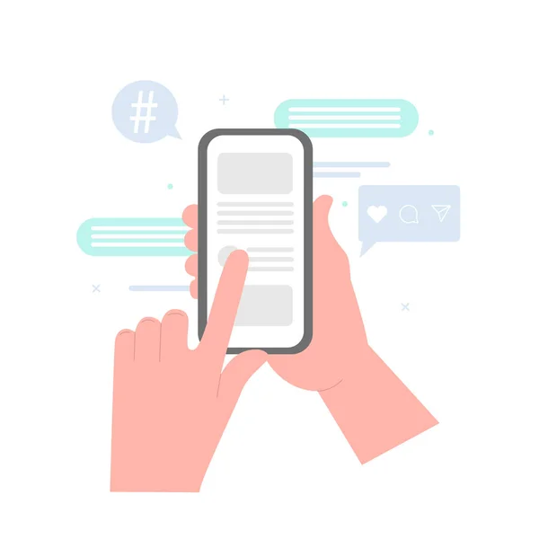 Mani Che Tengono Cellulare Con App Design Telefono Mano Con — Vettoriale Stock