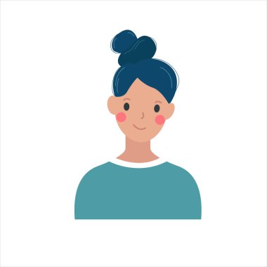 Kız vektör çizimi. Sosyal ağ için Avatar. Neşeli gülümseyen kız çizimi. Kız çizimi beyaz arkaplanda izole edildi.