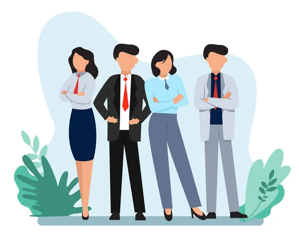 Business team vector. Illustration of business people in suits. Group of businessman and businesswoman. Teamwork concept in flat design.