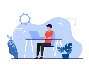 İş akışı veya takım çalışması kavramı düz vektör illüstrasyonu. İş adamları strateji, planlama, finans, piyasa araştırması, yatırım kavramı.