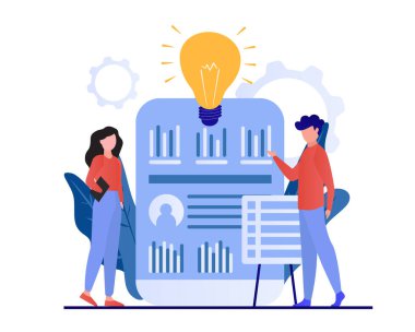 İş akışı veya takım çalışması kavramı düz vektör illüstrasyonu. İş adamları strateji, planlama, finans, piyasa araştırması, yatırım kavramı.