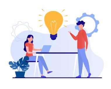 İş akışı veya takım çalışması kavramı düz vektör illüstrasyonu. İş adamları strateji, planlama, finans, piyasa araştırması, yatırım kavramı.