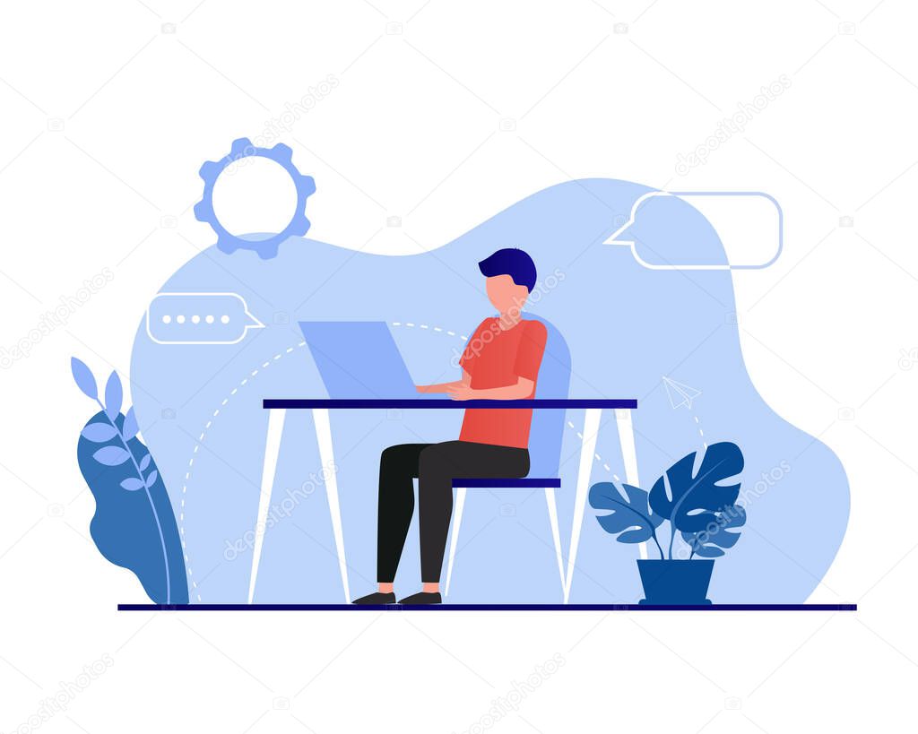 Business workflow or teamwork process concept flat vector illustration.Business people concept for strategy, planning, finance, market research, investment.