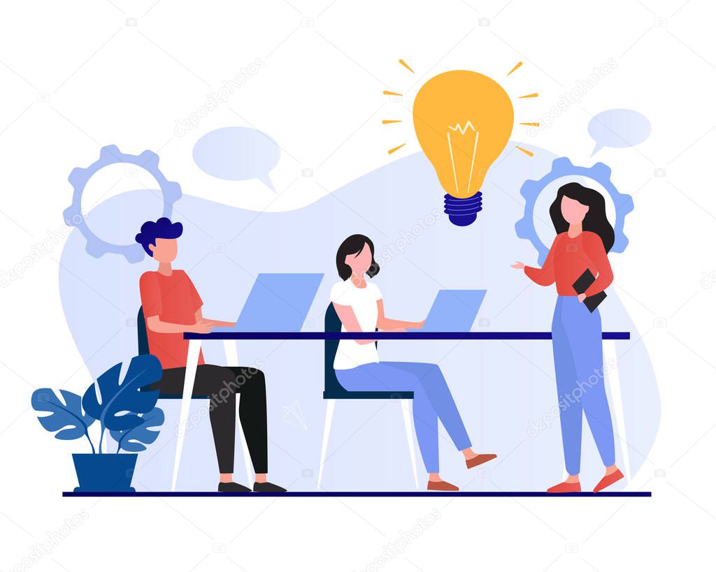 Business workflow or teamwork process concept flat vector illustration.Business people concept for strategy, planning, finance, market research, investment.