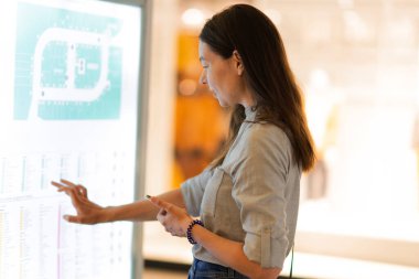 Alışveriş merkezindeki seyrüsefer bilgi paneli, mağazaların yerleşim planıyla birlikte bina planı.