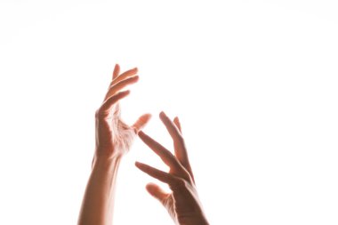 El hareketleriyle. Zarif kadınların elleri yukarıdan düşen bir şeyi yakalar.,