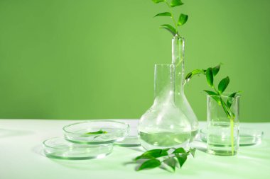 Çevre dostu kozmetik ürünleri, konsept. organik ürünler, araştırma ve sentez.