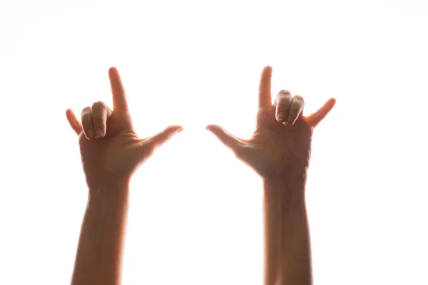 Руки жести. Великі пальці вгору, це крутий жест рокера. жіноча рука — стокове фото