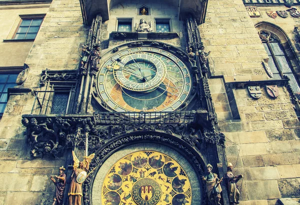 Prag Daki Staromestska Meydanındaki Eski Belediye Binası Kulesinde Ortaçağ Astronomik — Stok fotoğraf