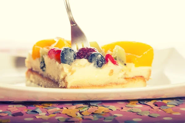 Gâteau Aux Fruits Crème Fraises Bleuets — Photo