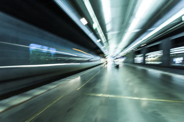 Fast train passing by,speed motion blur background — Stock Photo, Image