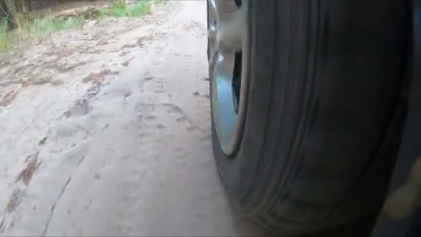 Natáčení Auta Jedoucího Mimo Silnici Fotoaparát Natáčí Volant Natáčí Zblízka — Stock video