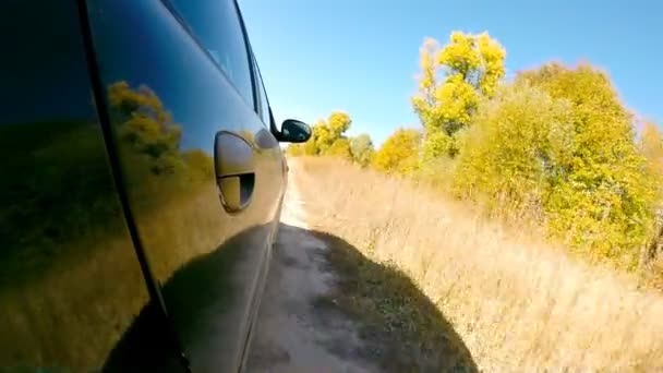 Car driving through the countryside. The camera is right outside. — Stock Video