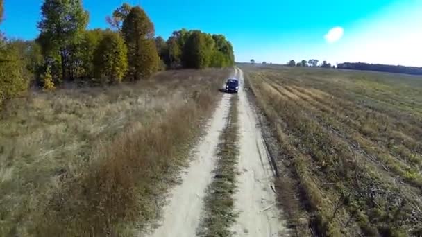 Сельская дорога с автомобилем . — стоковое видео
