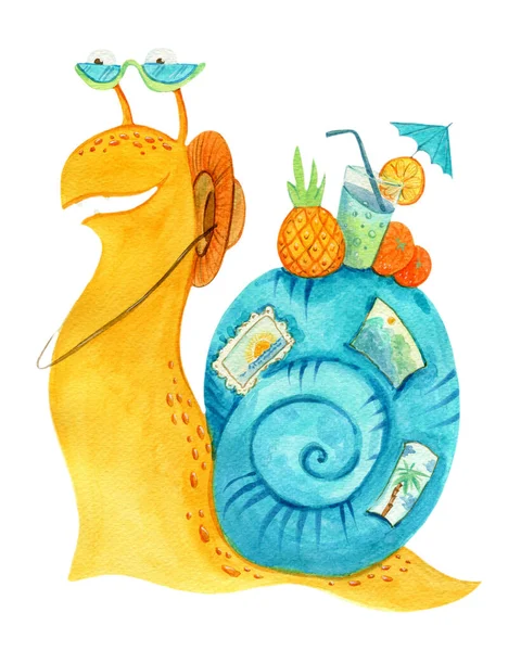 Illustration Aquarelle Escargot Mignon Pendant Les Vacances Été — Photo