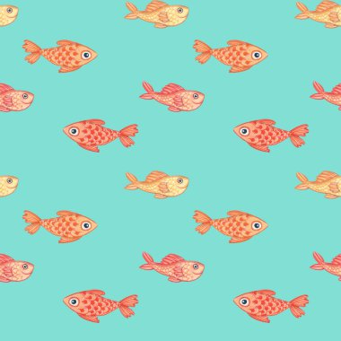 Yüzen Japon balığı desenli, suluboya elle boyanmış.