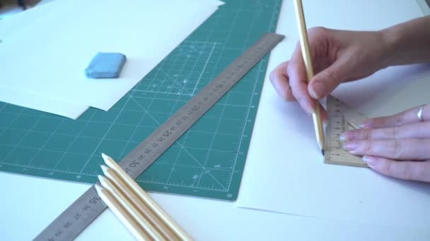 Mechanical Drawing Pencil Rectangle Ruler Video Drawing — Stock Video