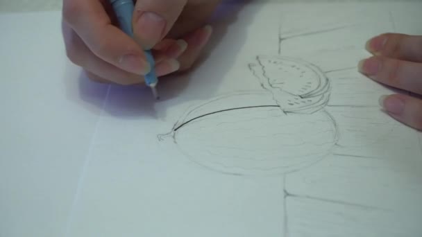 Tekening Die Contouren Van Een Tekening Volgt — Stockvideo