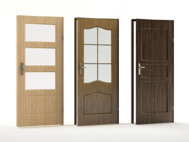 Beyaz, üç boyutlu resimde izole edilmiş üç kapı