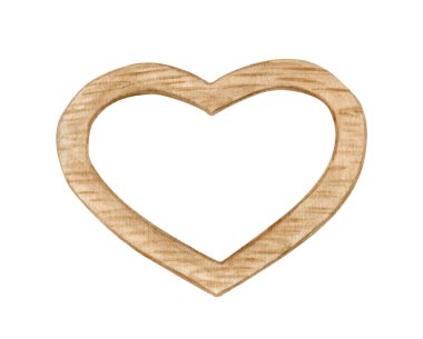 Watercolor wood heart illustration. Hand drawn wooden decoration in heart shape isolated on white background for cards, wedding, invitations, rustic decor.