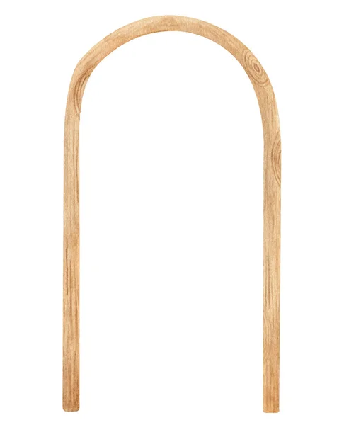 Акварельна дерев'яна арка. Рука намальована весільна арка з текстурою дерева ізольована на білому. Геометричне прикраса напівкруглої рамки, сільський природний дизайн, ілюстрація богемного еко декор . — стокове фото