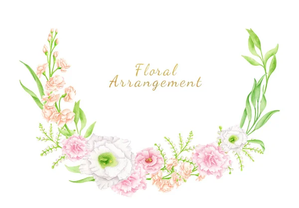 Illustration Couronne Fleurs Aquarelle Arrangement Bordure Floral Dessiné Main Isolé — Photo