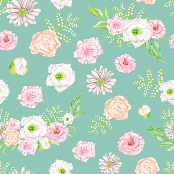 Aquarell Florales Nahtloses Muster Mit Eleganten Sträußen Blush Und Weiße — Stockfoto